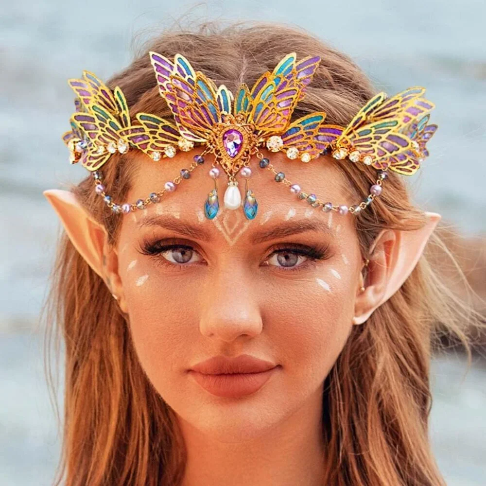 Purple Fairy Crown Tiaras Crystal Beads Alloy Hair Accessory for Women Girls